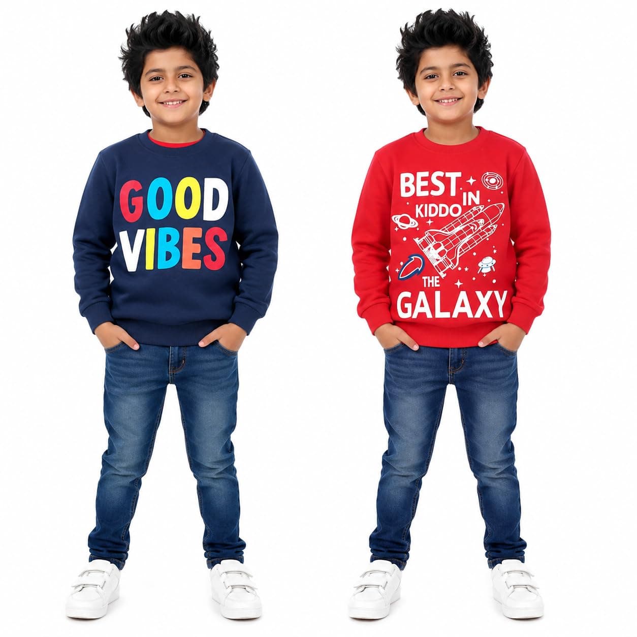 NammaBaby Boys Loopknit Cotton Round Neck T-Shirt Chest Printed Full Sleeves Sweatshirt for Light Winters Pack of 2