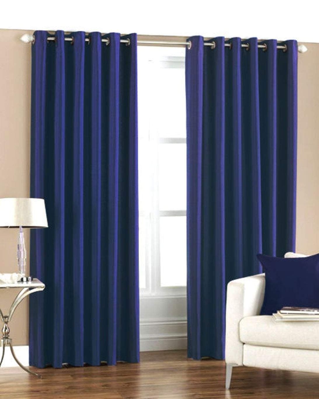 Homefab India Royal Silky Grommet Window Curtain - 6 feet, Navy Blue - 2 Piece
