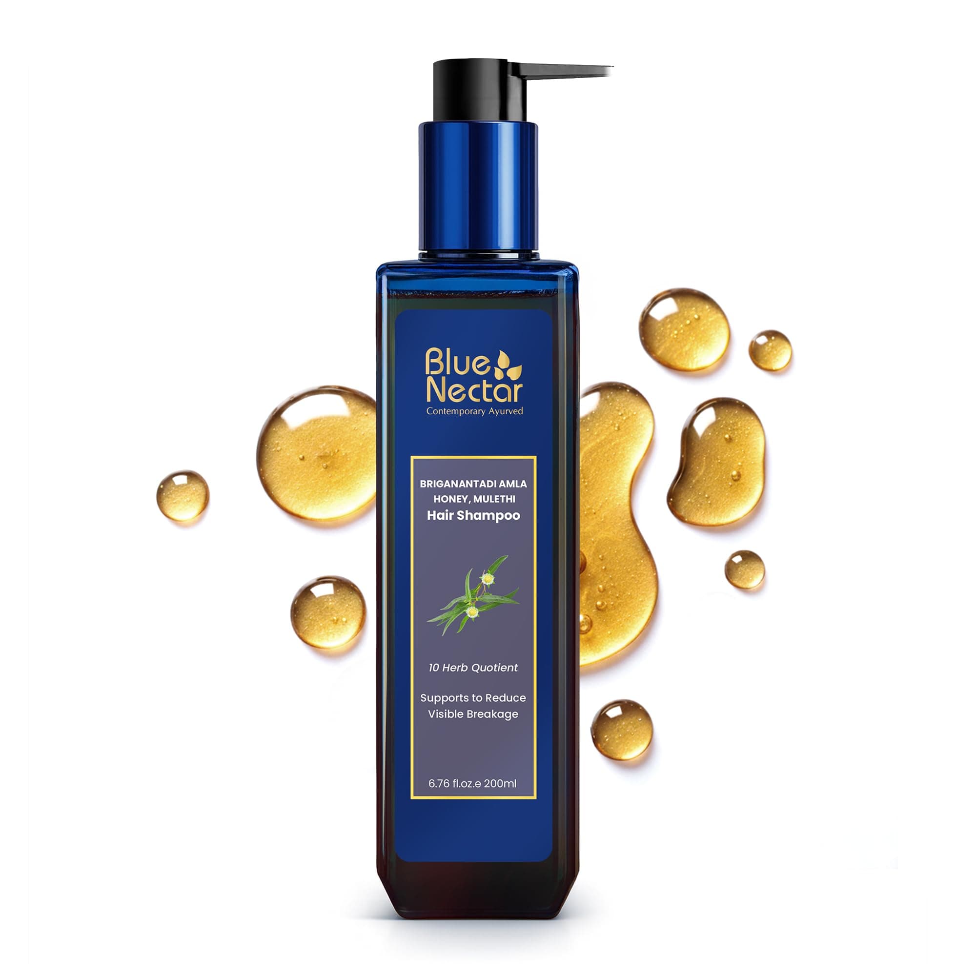 Blue Nectar Anti Hair Fall Shampoo with Amla, Honey and Mulethi, Paraben and Sulfate Free Shampoo for Women and Men (10 Herbs, 200 ml)