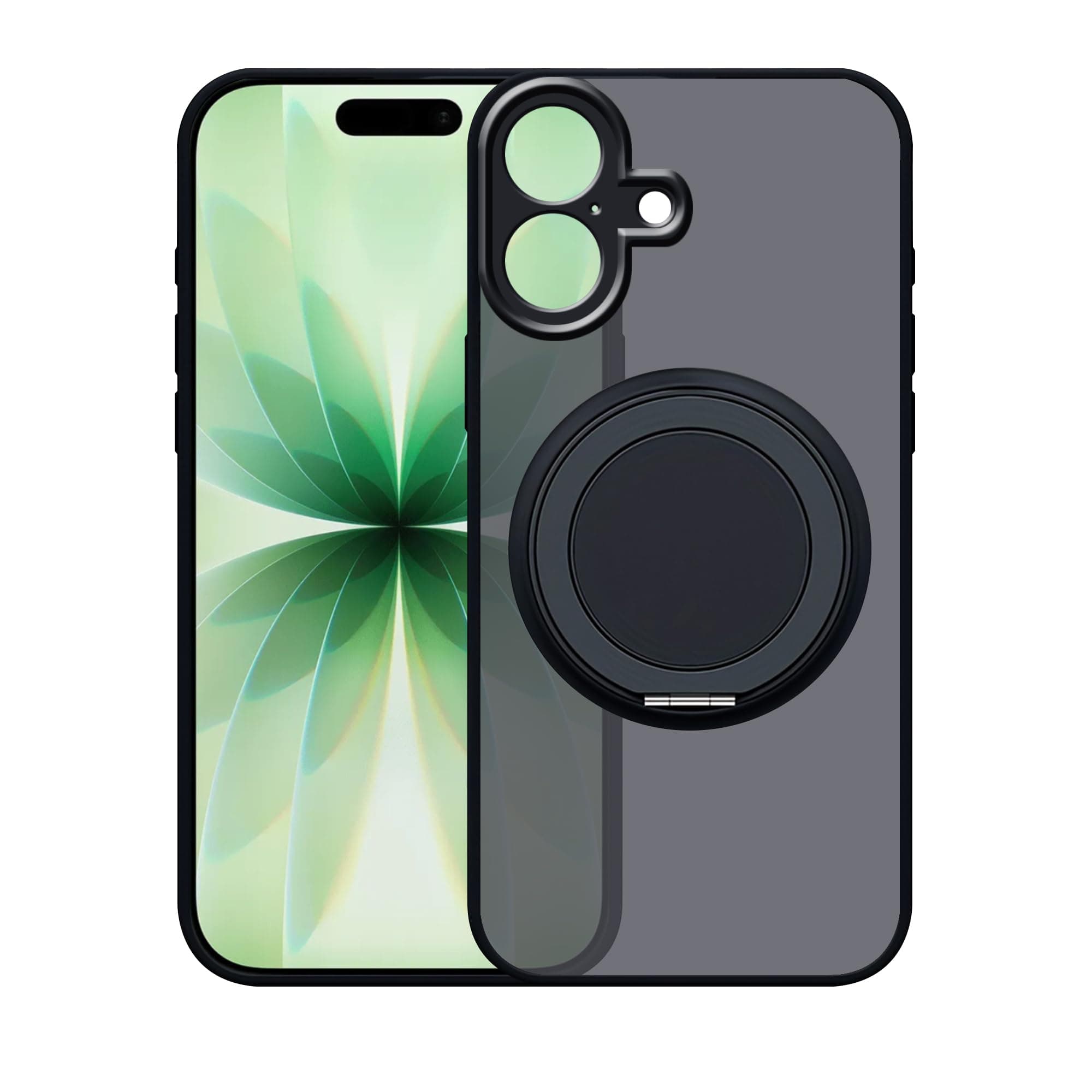 amazon basics Matte Back Case Cover for iPhone 17 with [360 Rotation O-Ring Magnetic Stand] Shockproof Compatible with Mag-Safe Wireless Charging (Black)