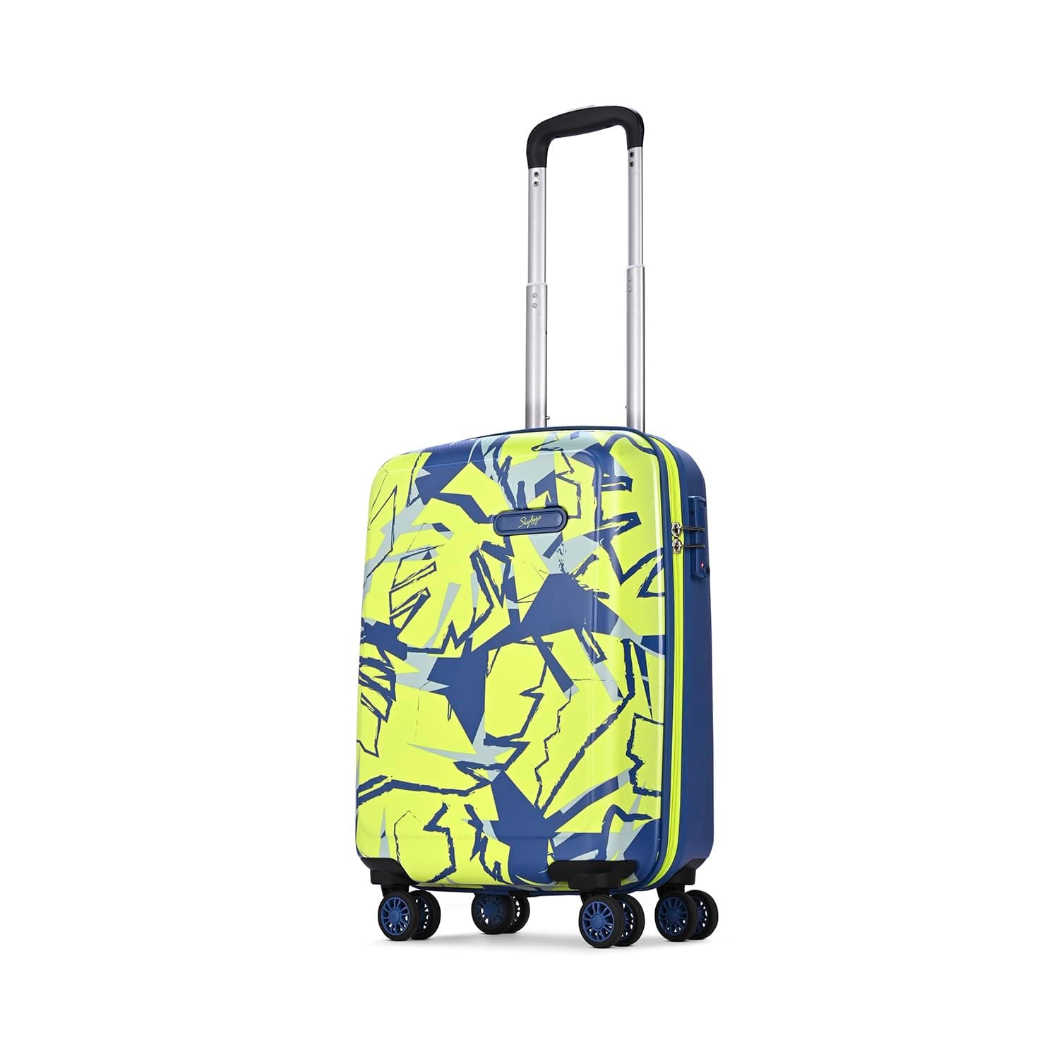 Skybags Lush Cabin Hard Luggage (55 cm) | Printed Luggage Trolley with Spinner 8 Wheels and TSA Lock Polycarbonate (PC), Polypropylene (PP) | Lime-Blue | Unisex