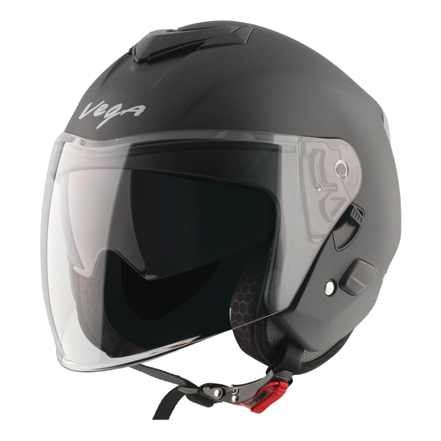 Vega VO 04 Punch Dual Visor Open Face Motorcycle Helmet with Shock-Absorbing Liner, Comfortable Interior, Lightweight Shell, Aerodynamic Design, Ventilated Fit, and Trendy Black Finish Black L
