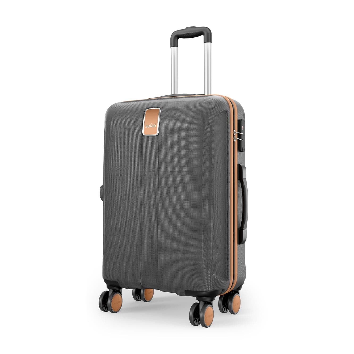 Safari Thorium Royale 8 Wheels Spinner 66cm Medium Size Trolley Bag Hard Case Checkin Polycarbonate Luggage,TSA Lock,Wet Pouch Organized Interior,Suitcase for Travel,Trolley Bags for Travel,Gun Metal