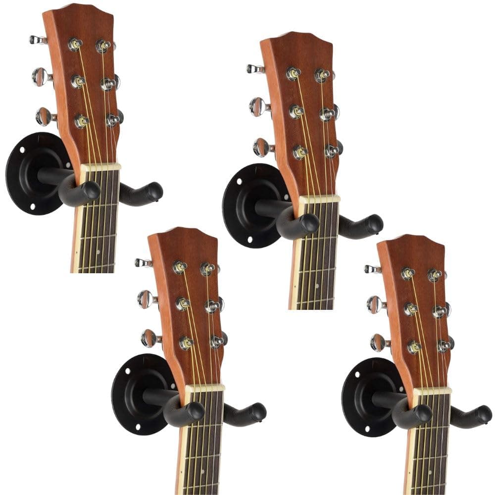 Techblaze Guitar Wall Mount Hanger Metal Body Guitar Stand Display Bracket Acoustic Guitar Holder with Soft Pad for Electric Acoustic Classic Guitar Bass Banjo Mandolin-Black (Pack of 4)