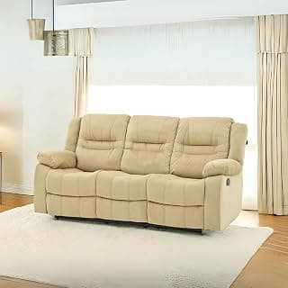 Royaloak Melaka Malaysian Fabric 3 Seater Recliner | Tufted Back with Plush Armrests & High-Density Foam | Manual Reclining Chair with Heavy-Duty Metal Base & Pocket Springs Comfort
