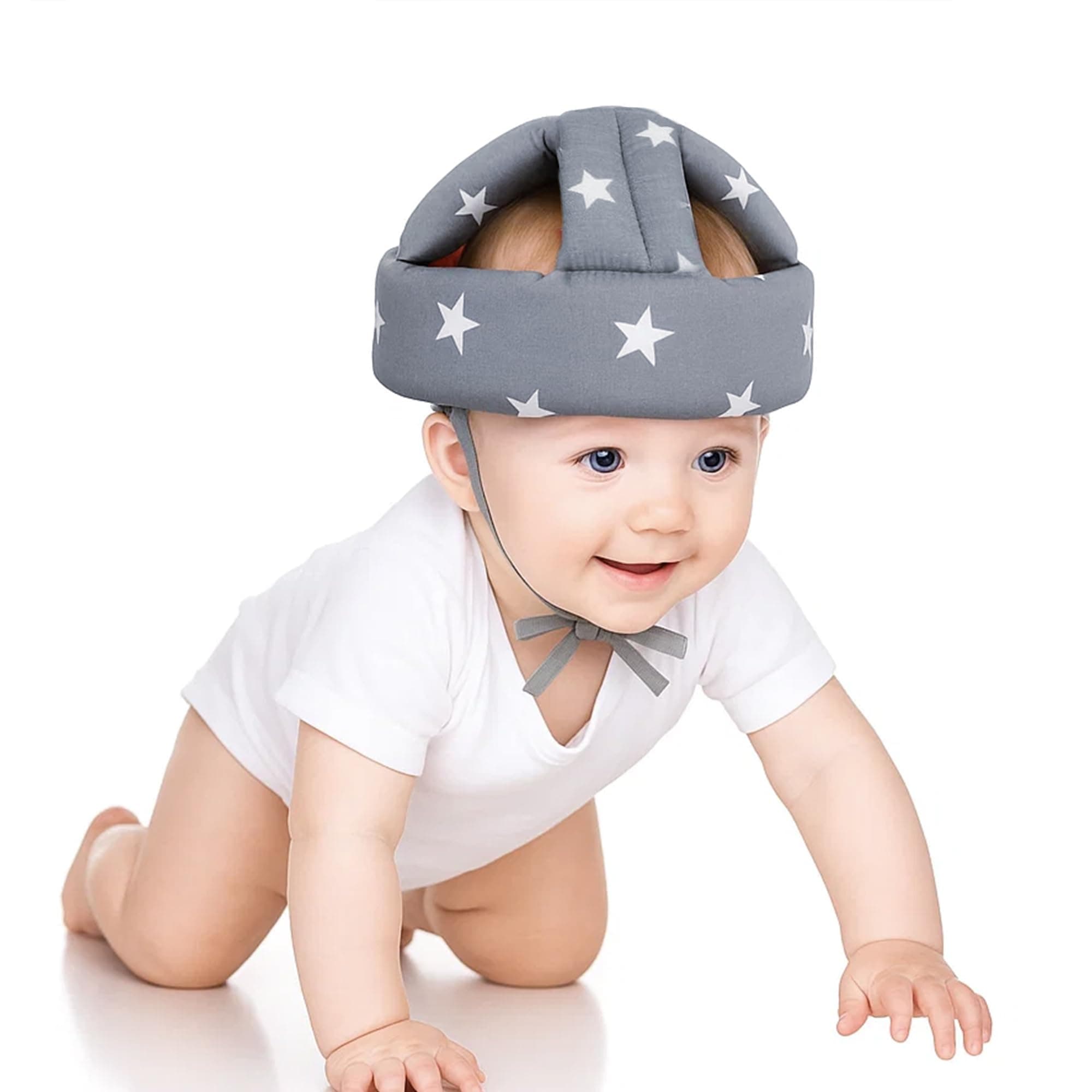 GLUN® Baby Head Safety Helmet, Pack of 1 Grey Printed Colour, Lightweight & Breathable Safety Head Protector Helmet, Crawling, Soft Cushion Safety Headguard, 6-12 Months Cushion Bumper