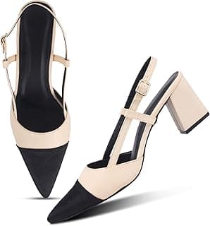 JM LOOKS Women's Slingback Closed Pointed Toe Block Chunky Heel Pumps - 2.5 Inches Office Wedding Party Dress Shoes