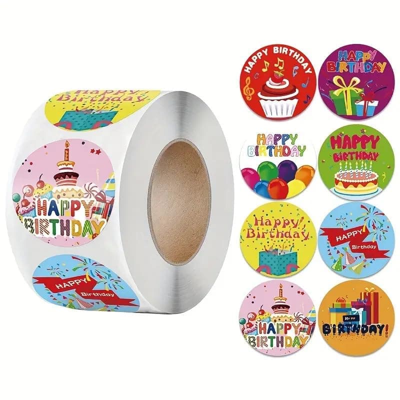 Onpalm Enterprise 1500pcs Watercolor Thank You Stickers, Round Thank You Adhesive Sticker for Small Business Wedding Supplies Packing Stickers Gift Wrap (3, Happy Birthday Stickers)