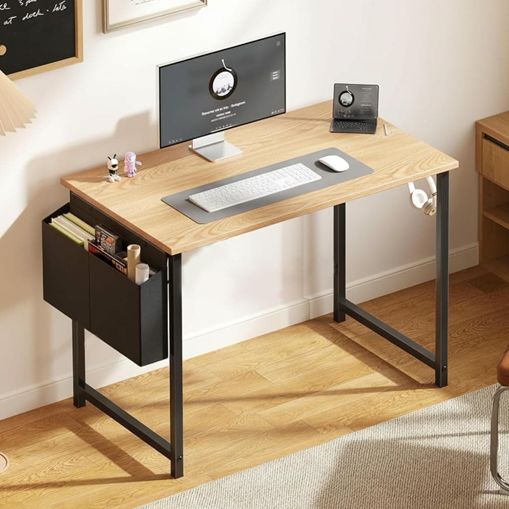JD FRESH 32 Inch Computer Desk with Bag & Hook/Study Table/Portable Desk/Space-Saving Table/Laptop Table with Storage Bag/Modern Computer Desk for Home Office, Bedroom (Natural)