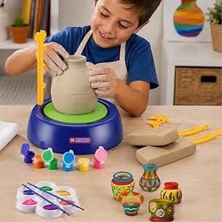 Storio Kids Art & Craft Pottery Wheel Kit|DIY Battery Operated Pottery Making & Painting Set|Modeling Clay,Sculpting Tools & Paints|Creative Kit for Boys & Girls Age 5+|Indoor Outdoor Toy (Multi)