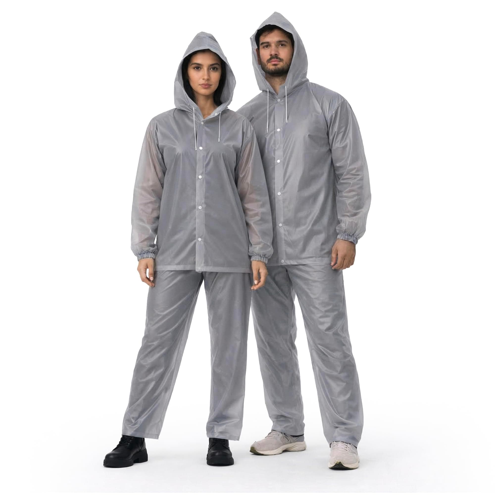 ROBUSTT Unisex EVA Rainsuit Jacket & Pant Set (Pack of 5) | Grey | Waterproof Raincoat for Men & Women | Hooded Full Body Rain Protection | Lightweight, Reusable Rain Wear for Bike & Outdoor Use