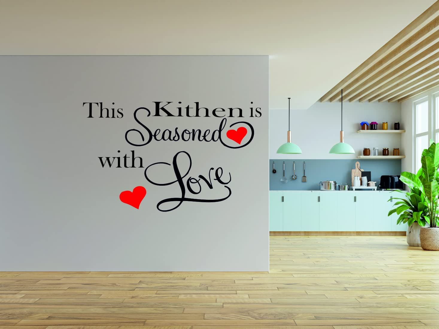 Techgifti (This Kitchen is Seasoned with Love) Words Kitchen Wall Sticker Multicolor (Size - 58 Cm 88 Cm)