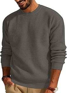 TYSORT Men's Waffle Knit Round Neck Full Sleeve Sweaters Crew Neck Sweater