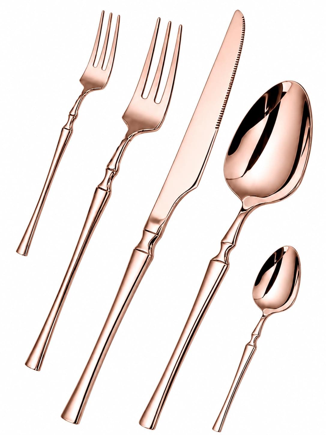 Manishaware Elegant Handle Rose Gold 30 Pcs Stainless Steel Cutlery Set for Dining Table, Dishwasher Safe Glossy Flatware (6 Spoon Set+6 Forks Set+6 Butter Knife+6 Dessert Spoon+6 Fruit Fork)