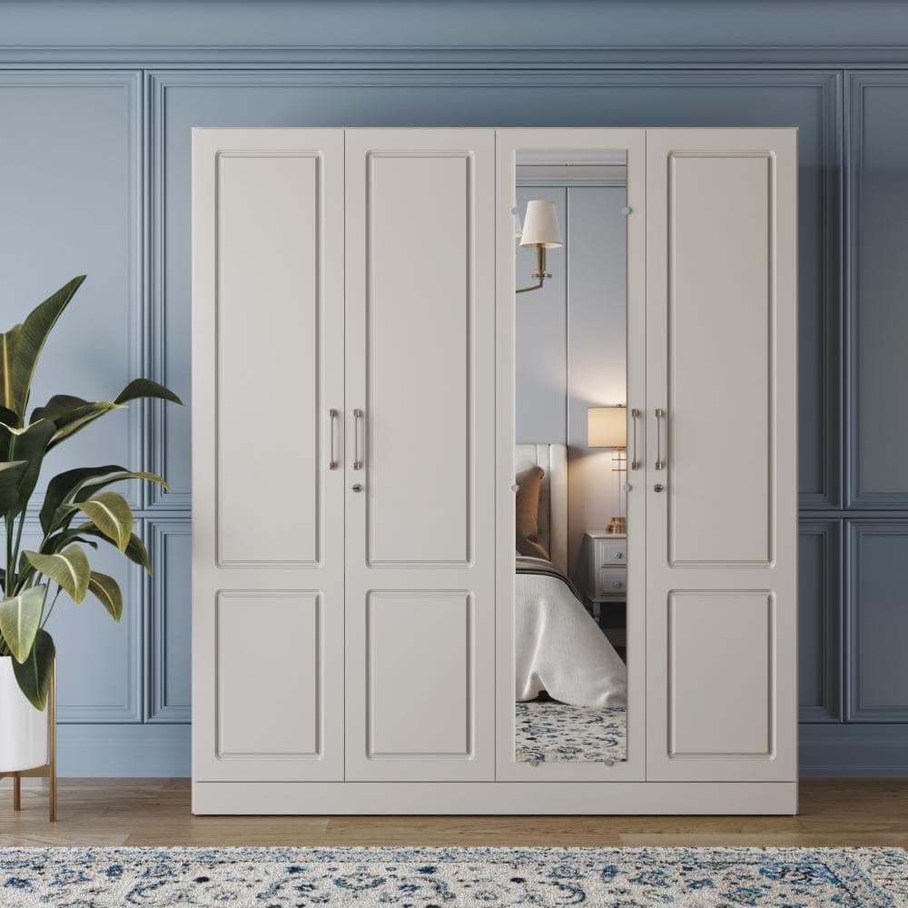 Wakefit Wardrobe for Bedroom | 3 Yr Warranty | Cupboard for Bedroom, Almirah, Wooden Wardrobe, Comes with LED light, Storage Drawer, Mirror & Hanger, Density:680–750kg/m³, Free Installation(Tyrian-LG)
