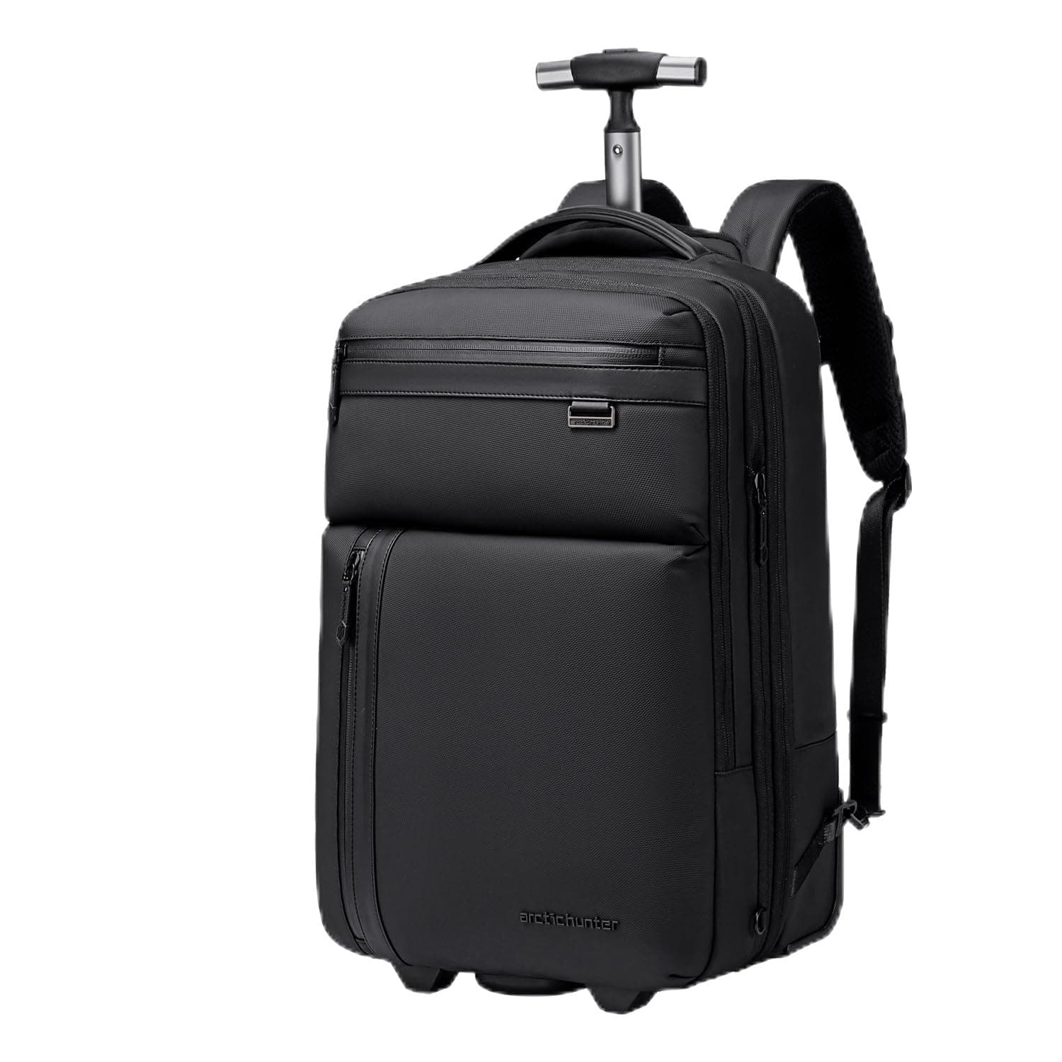 Arctic Hunter Expandable Trolley Backpack TSA Security Lock 52L Rolling Travel Bag With 2 Silent Wheel Trolley Bag Independent 15.6'' Laptop Sleeve For Travel Business Trip Men Black