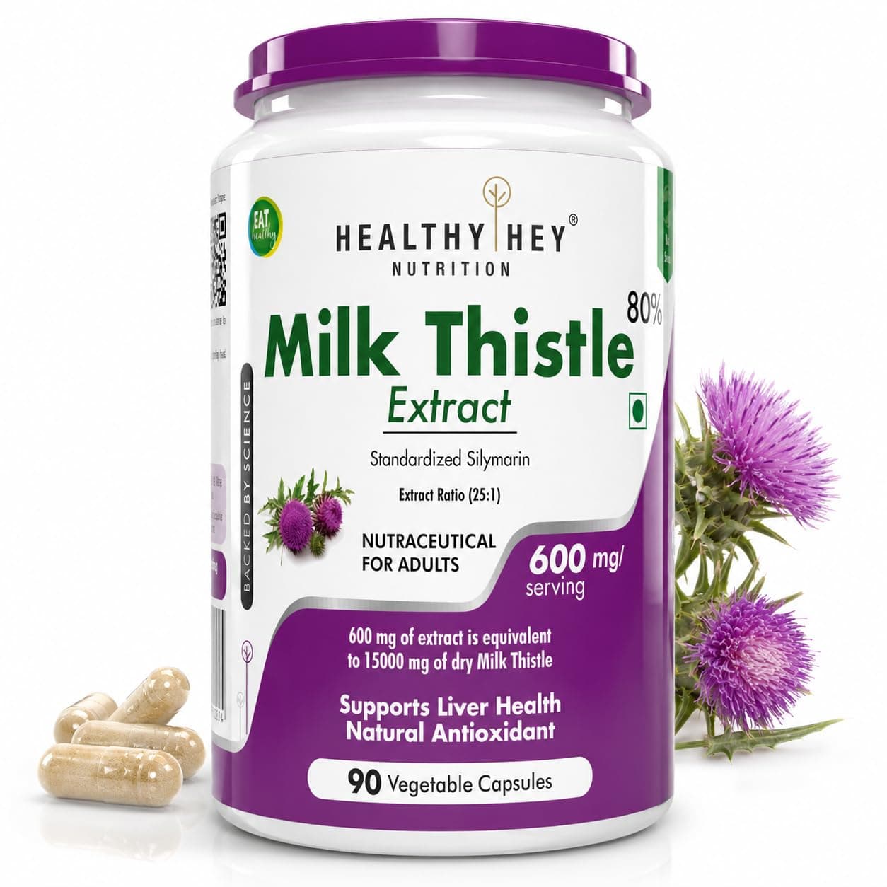 HealthyHey Nutrition Milk Thistle Capsules For Liver Health - High Strenght -Extract - 90 Veg. Capsules