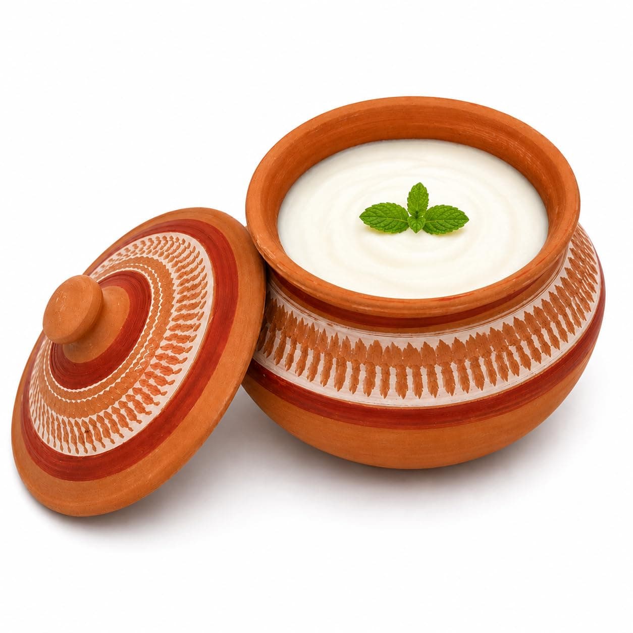 Handmade Clay Curd Pot with Lid Earthen Yogurt Setting Handi 500 ML | Clay Dahi Handi with Lid | Mitti Ki Dahi Handi