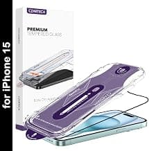 CZARTECH [Auto-Align] Quick Fix Tempered Glass For iPhone 15 Screen Guard Protector Edge to Edge Full Protection 9H glass with Self Application kit | Bubble Free | Scratch Resistant | Military Grade Protection.