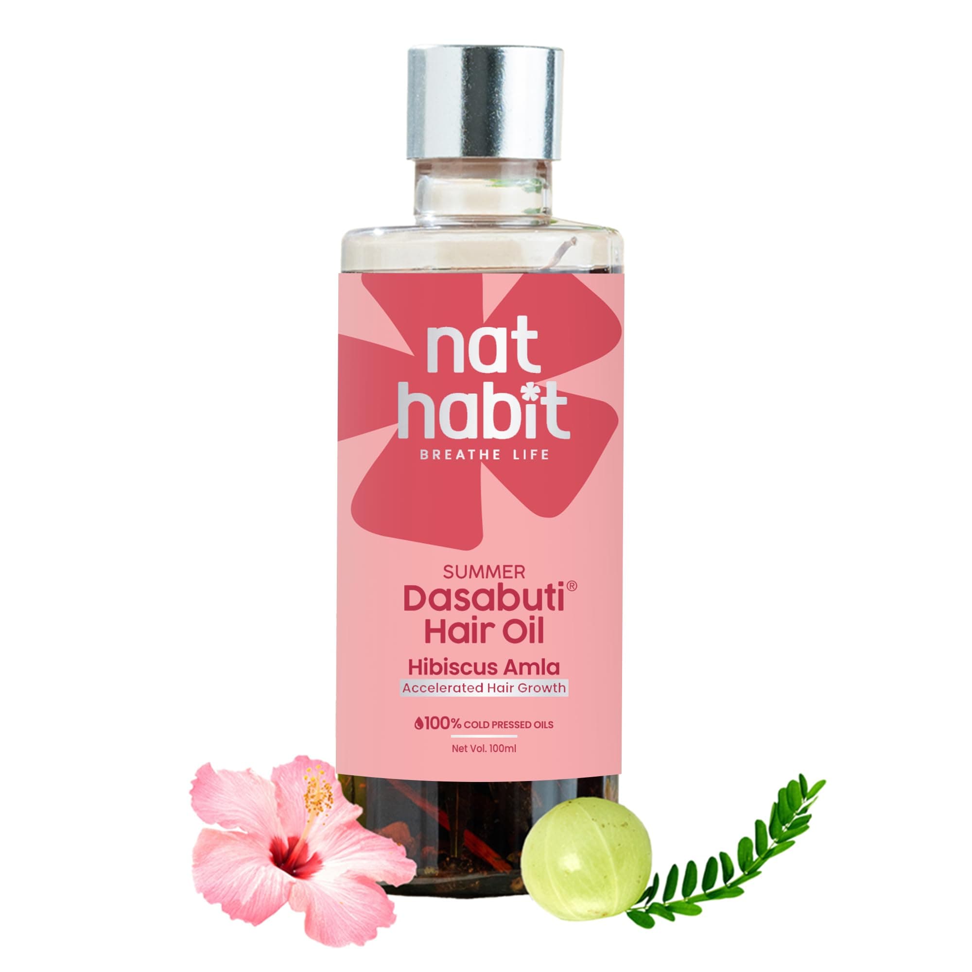 Nat Habit Hibiscus Amla Hair Oil For Men & Women, Helps In Hair Growth & Thickness, For dry and frizz Hair, No Paraffin, Mineral Oil, Preservatives & Chemicals, 100ml