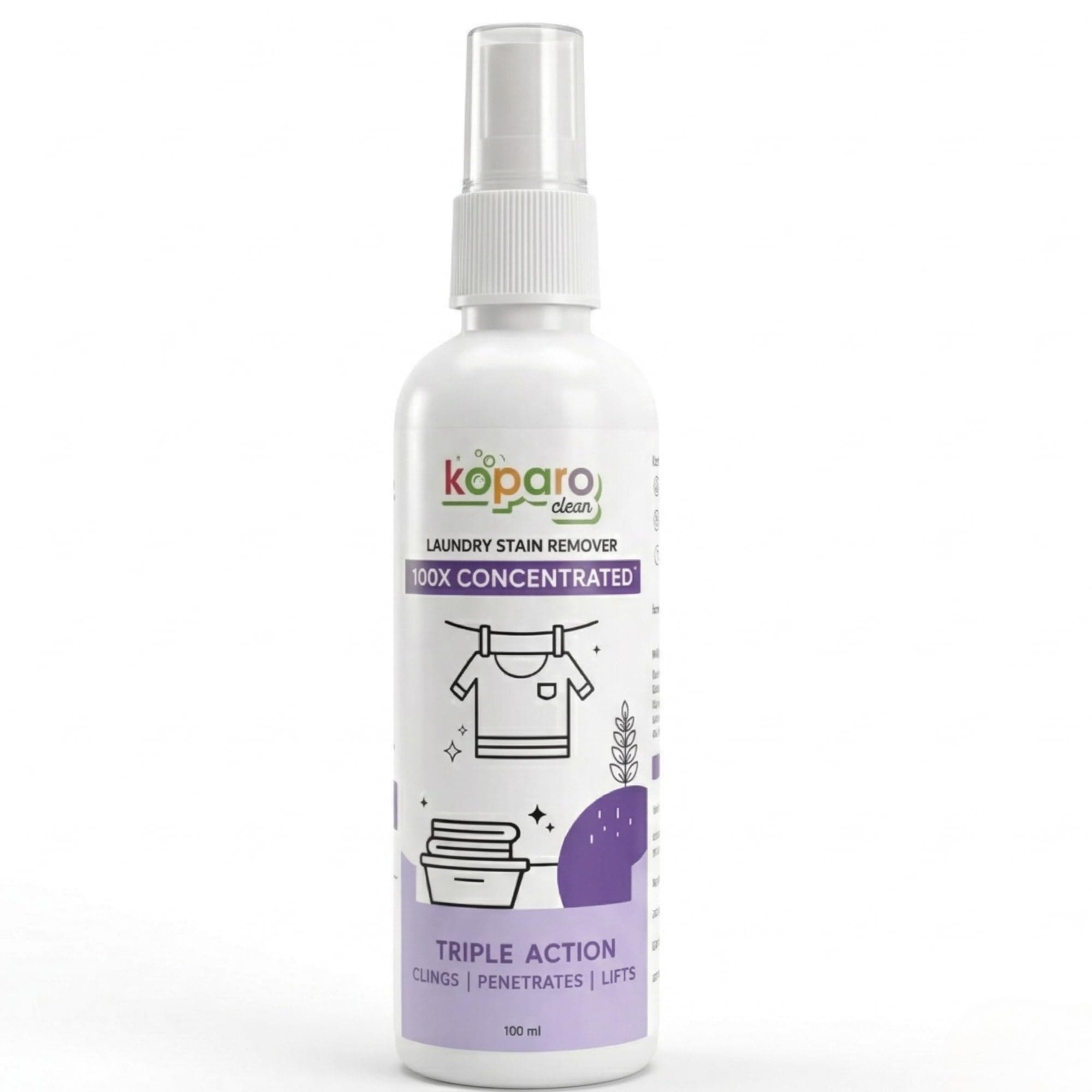 Koparo Instant Stain Remover for Clothes | 100ml | All in One Fabric Stain Remover Spray for Fresh & Old Food, Tea, Coffee, Ink, Grease, Makeup & Everyday Stains | Colour-Safe Formula