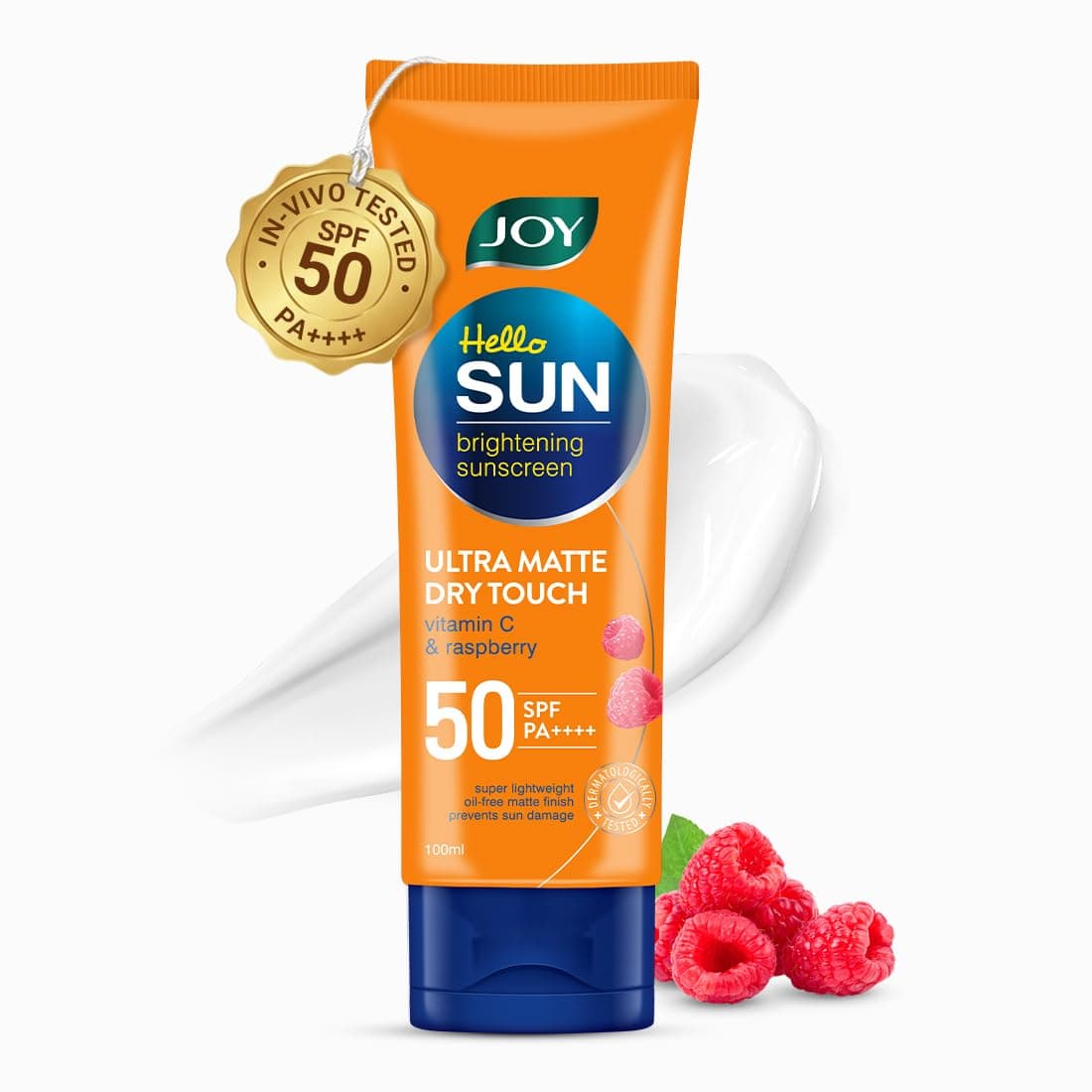 Joy Hello Sun Ultra Matte Sunscreen SPF 50 PA ++++ (100ml) | INVIVO Tested | Protects & Controls Oil | Ultra Light, Water Resistant & No White Cast | SPF50 For Oily, Dry, Acne-prone Skin