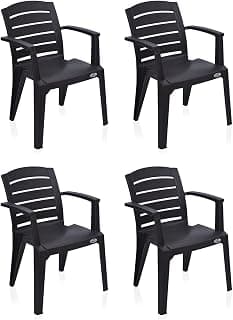 Nilkamal Plastic Chair for Living room with Arm |Set of 4 | 3 Year Warranty | For Home, Living Room, Outdoor | Weather Brown Colour | CHR2135