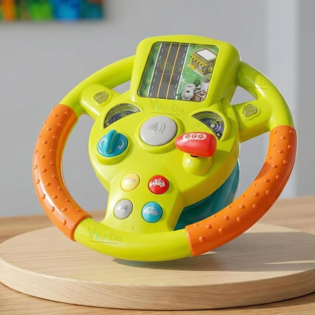 VikriDA Interactive Steering Wheel Driving Toy for Kids | 360° Rotating Car Simulator with Lights, Music & Sound Effects - (Yellow)