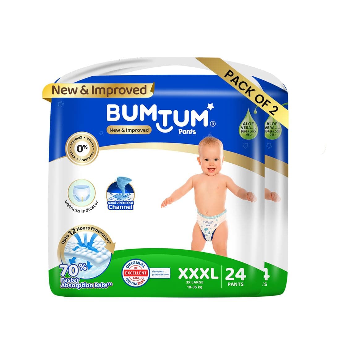 Bumtum Baby Diapers XXXL | Pant Style | Aloe Vera | 48 Count | Pack of 2