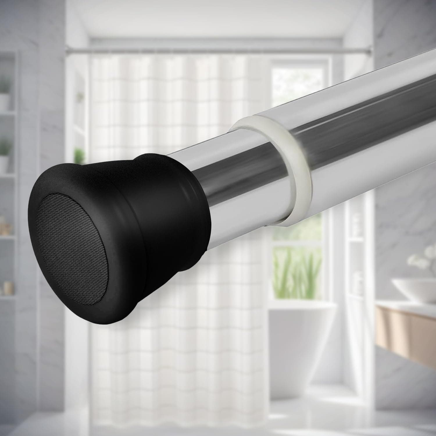 SITTELLA® (105Cm To 170Cm) Extendable Shower Curtain Tension Rod Non-Drilling Anti-Skid Spring Pull Rod -Stainless Steel, Silver-Black