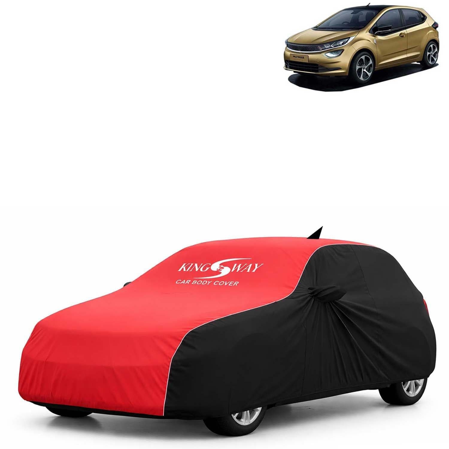KINGSWAY Super Waterproof Car Cover Only with Tata Altroz (Year 2020 Onwards - All Model) | Mirror and Antenna Pockets | All Weather Car Body Cover with Silver Piping | Black Red