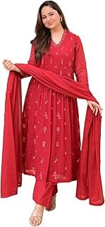 KLOSIA Women Embroidery Solid Anarkali Kurta and Pant Set with Dupatta|Silk|Regular Fit