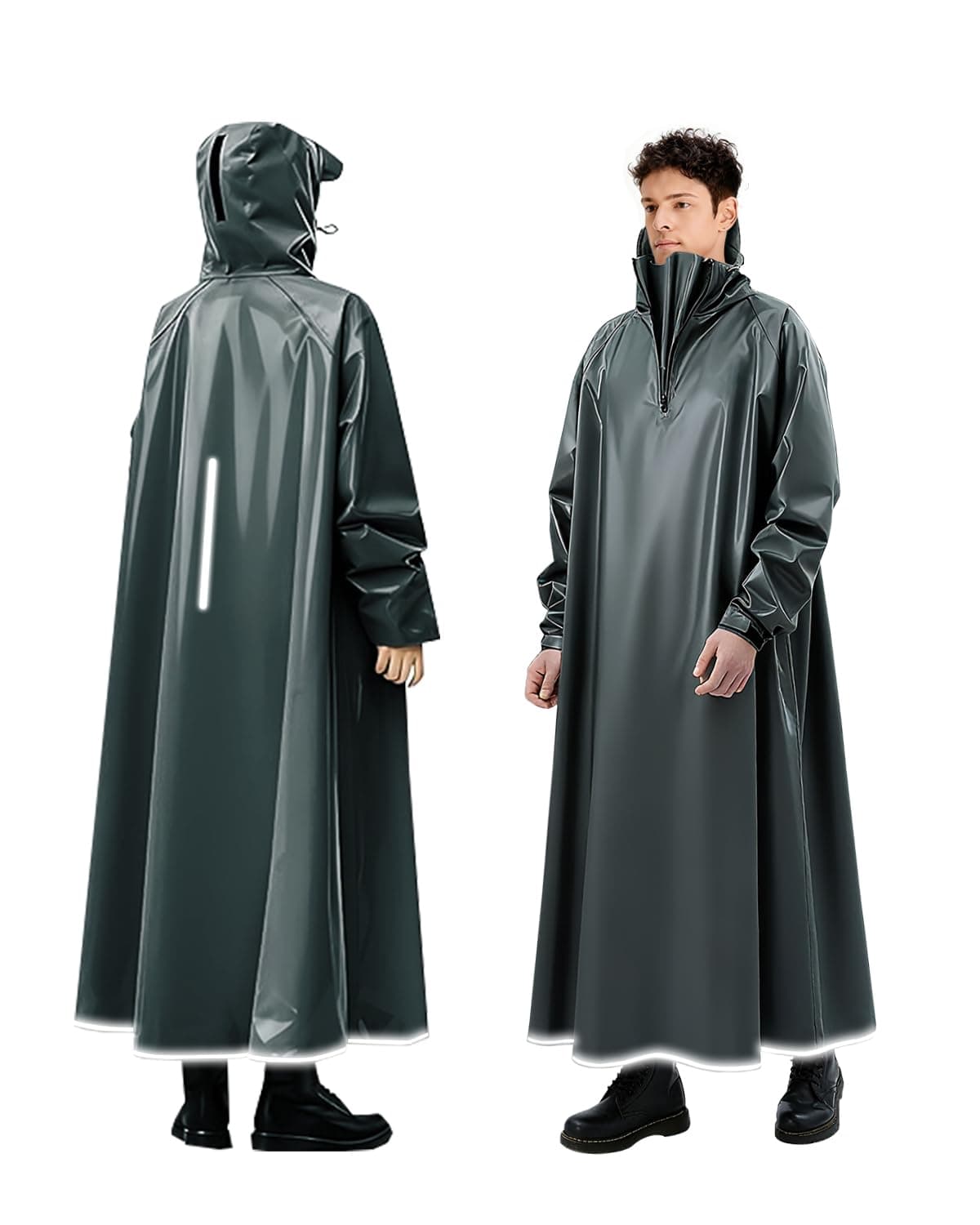 ANYCHO Long Rain Coat for Men Waterproof and Women, Durable Oxford Unisex Raincoat for Men Waterproof with Adjustable Hood & Reflective Stripe