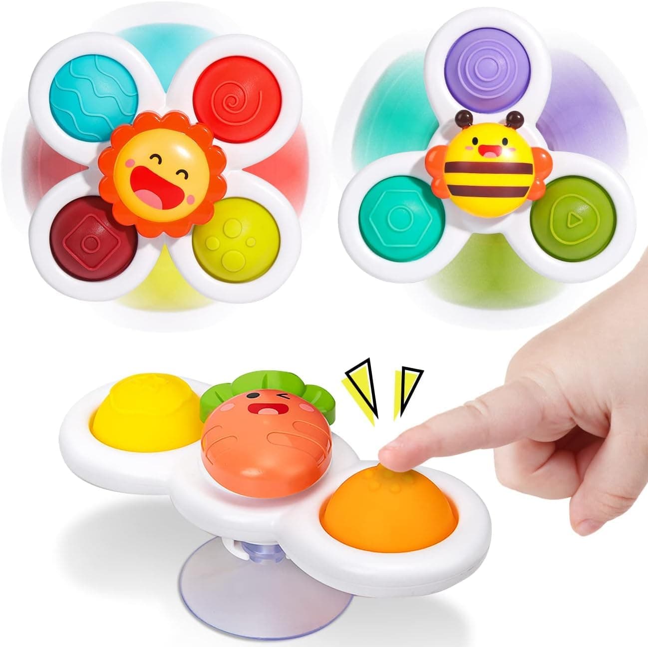 Royals hub 3 PCS Bath Suction Cup Fidget Spinner Sensory Bath Toys for Baby Rotating Suction Cup for Baby 6 12 18 Months Boy Birthday Gift Table/Window/ (((Return Gift for Kids)))
