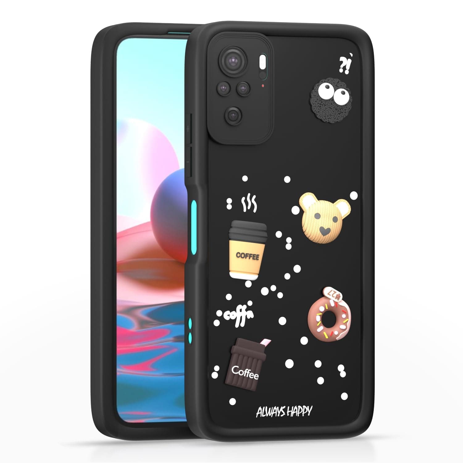 Pikkme Back Cover for Redmi Note 10 / Note 10s / Note 11 SE | Cute Fun Cartoon 3D Bear Silicone Full Body Protection Bumper Cover (Black)