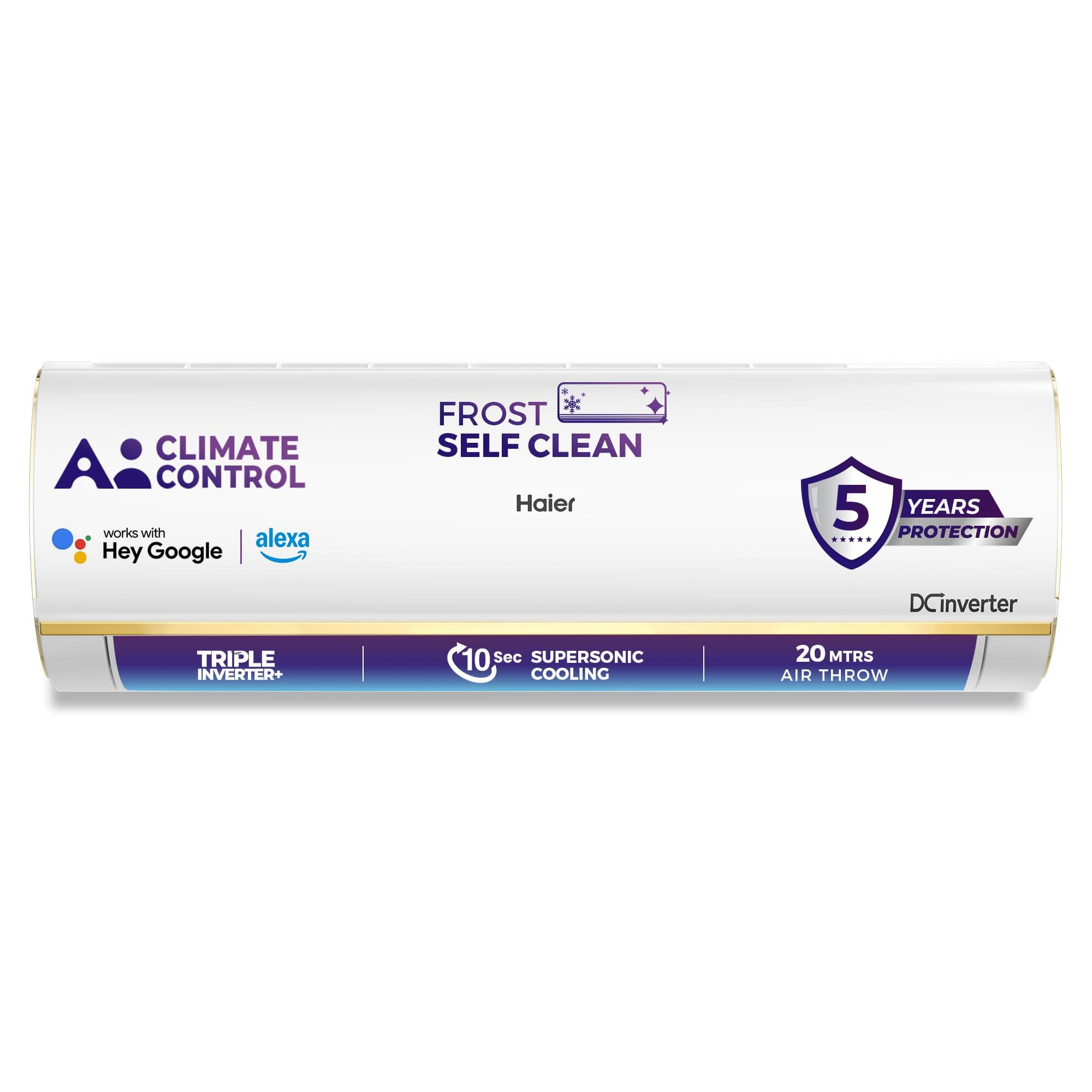 Haier 1.5 Ton 4 Star AI Climate Control Smart Split AC (5250 Watts, Copper, Wi-Fi, 4-Way Swing, Triple Inverter, 7 in 1, Frost Self Clean, HD Filter, Cools at 60°C - HSU18K-PYAIR4BN-INV, White)