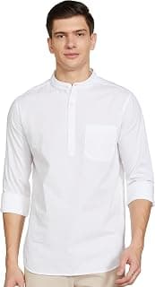 Amazon Brand - Symbol Men's Cotton Shirt | Kurta Placket Style | Casual | Plain | Full Sleeve | Summer - Regular Fit (Available in Plus Sizes)