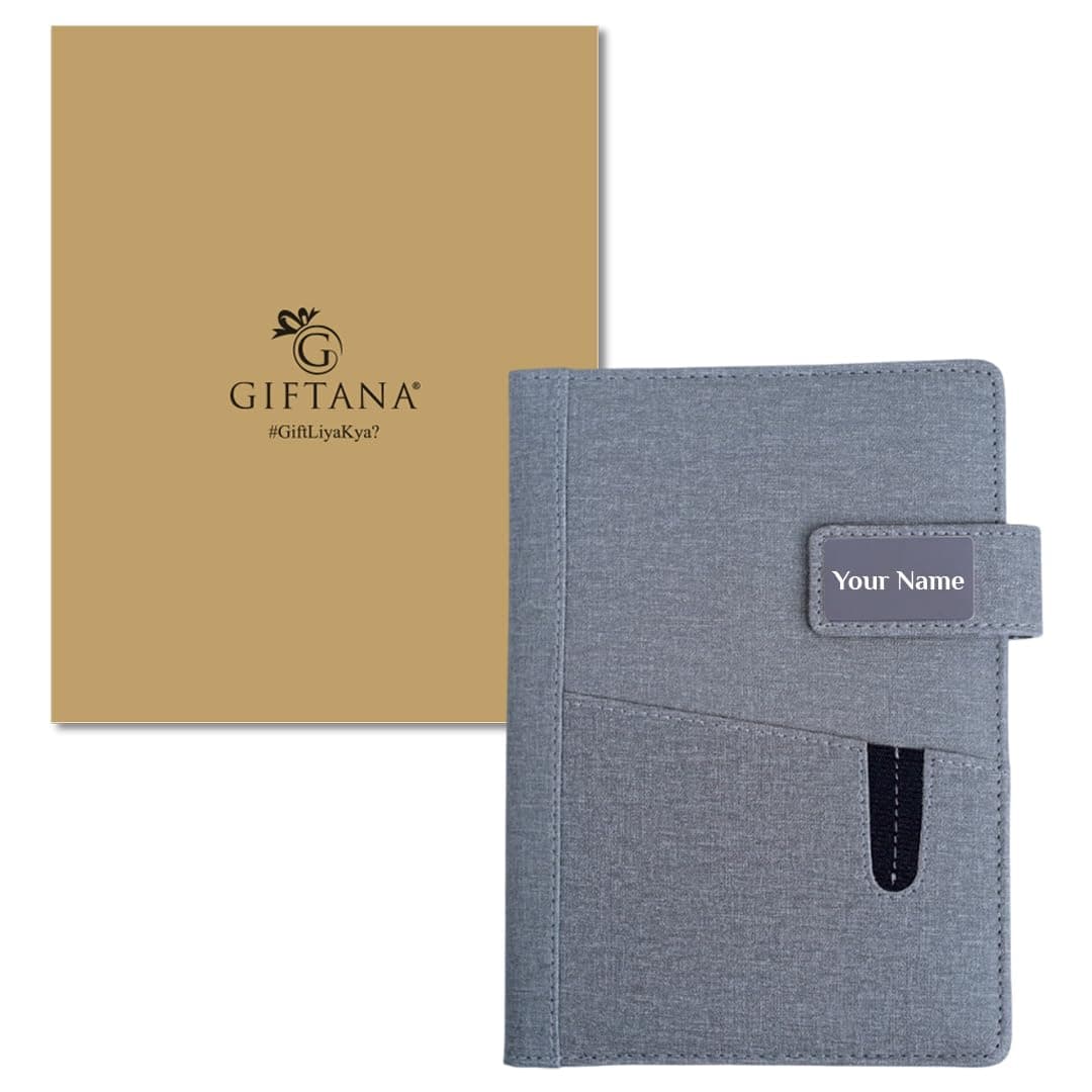 Giftana Personalized Diary with Name, Customized Leather Notebook Diary with Magnetic Flip Lock, A5 Size, 192 Ruled Pages Office Diaries for Writing, New Year Corporate Gifts for Employee (Grey 3)