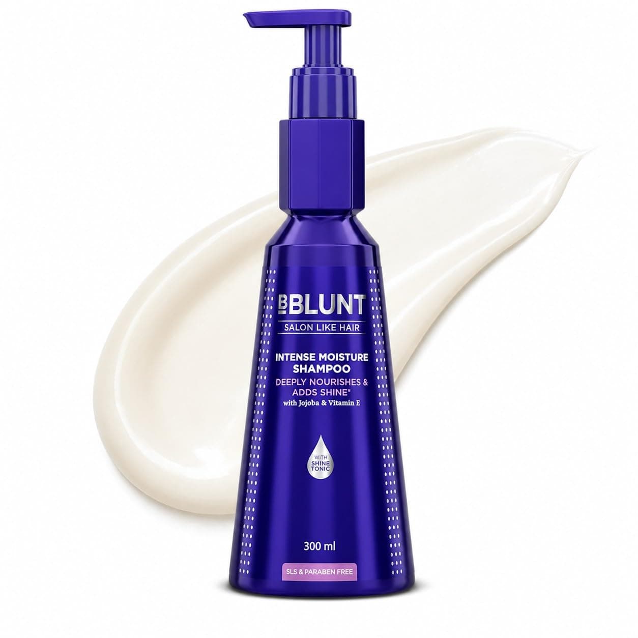 Bblunt Intense Moisture Shampoo with Jojoba and Vitamin E for Dry & Frizzy Hair | Moisturizes & Hydrates | Adds Shine | For Men & Women | 300 ml