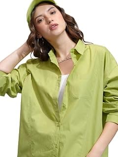 Tokyo Talkies Women's Oversized Shirts | Solid | Long Sleeves | Cutaway Collar