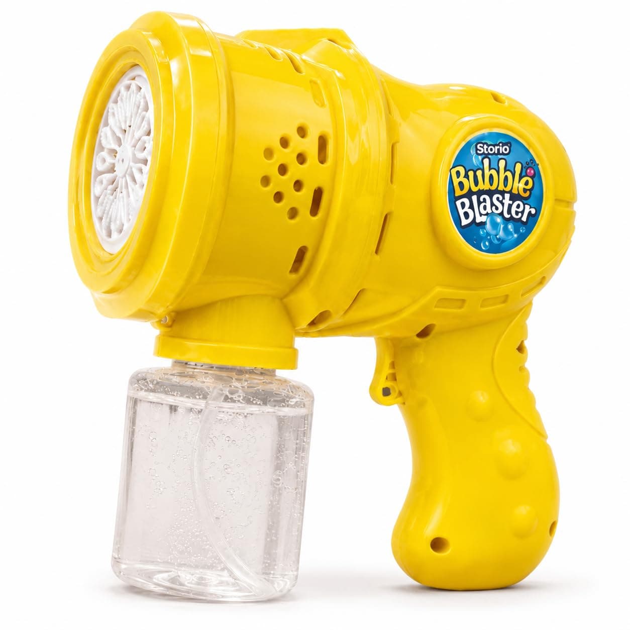 Storio Automatic Bubble Gun for Kids, Rechargeable Electric Bubble Machine with Solution, One Touch Bubble Blower Toy for Indoor Outdoor Party, Gift for Toddlers Boys Girls - Yellow