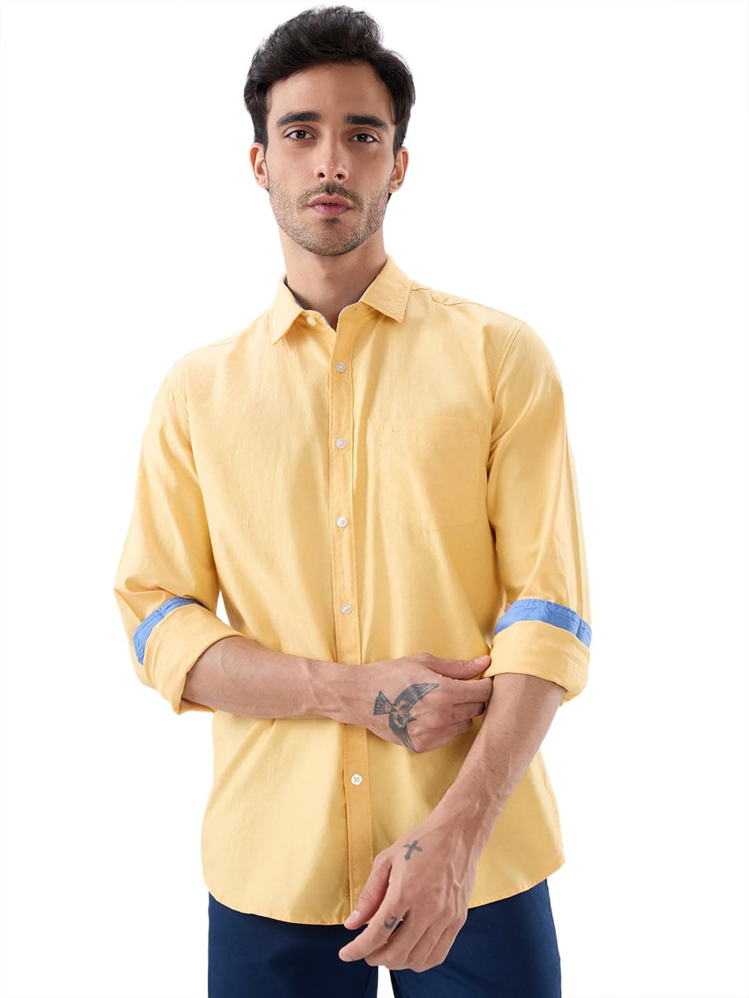 Parx Men Slim Fit Solid Pattern Pure Cotton Semicutaway Collar Full Sleeve Casual Shirt