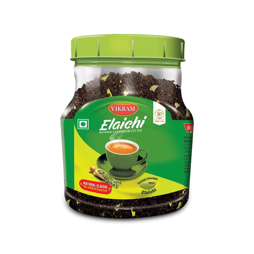 VIKRAM Elaichi CTC Tea | 100% Natural Ground Cardamom blended with Assam Tea | Flavorful, and Aromatic Blend Perfect for a Bold and Refreshing Brew | Premium Black Powder | No Added Essence - 500 gram