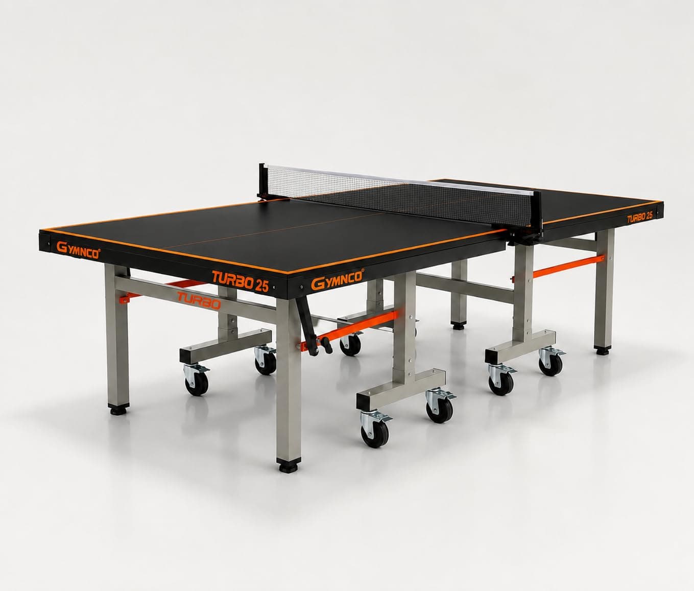 GYMNCO Turbo 25 Table Tennis Table with 100 MM Wheel (Top 25 mm UV Tech Tournament Grade Free TT Table Cover + 2 TT Racket & Balls), Blue Top (25 MM Top Tourmanent Use)