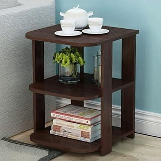 FireBees Wooden Side Table for Bedroom & Living Room | Modern Bedside Table/Bed Side Table with 3-Tier Storage Shelves | Compact Nightstand, Small End Table & Sofa Side Stand for Home (Brown)