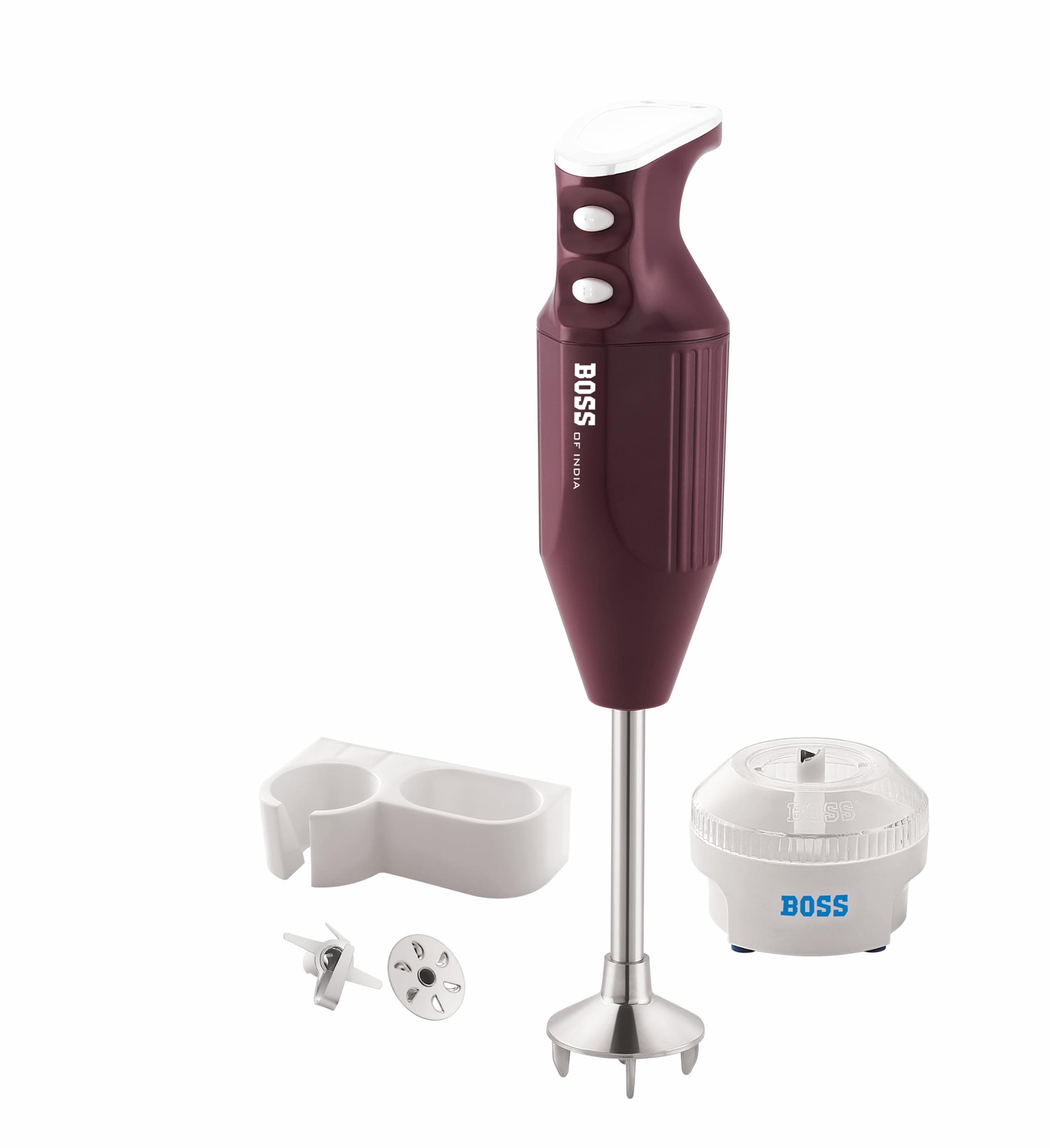BOSS E112-S Portable Hand Blender 225 Watt | Chutney Jar | 2 Speed Control | 2 Years Warranty | ISI-Marked, Wine