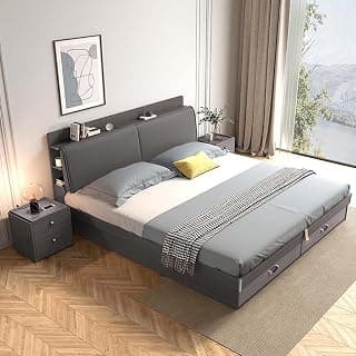 Royaloak Luxe Queen Size Bed | Hdf with Melamime Finish | Wooden Bed with Hydraulic & Headboard Storage with USB Connection | Elegant & Comfortable