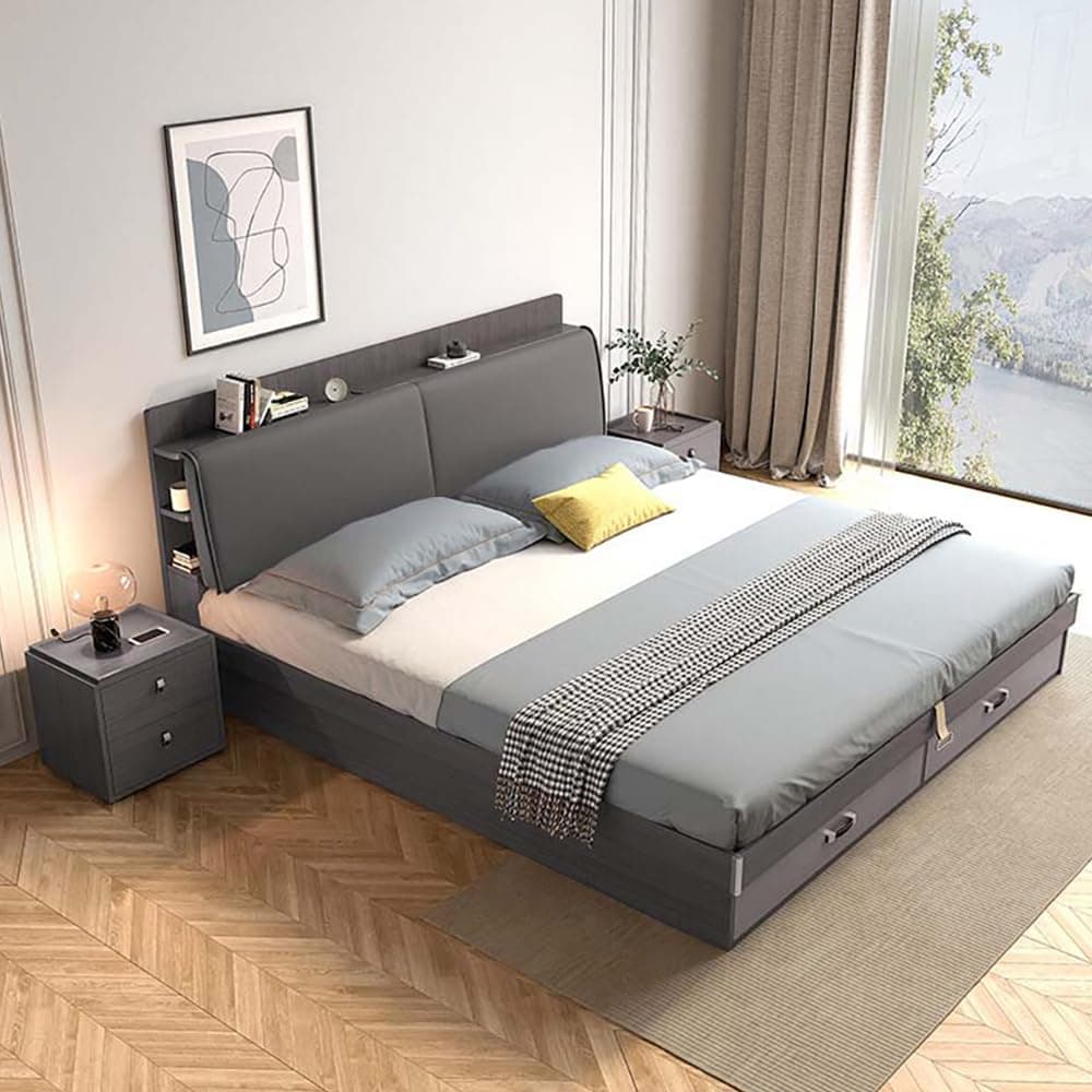 Royaloak Luxe Queen Size Bed | Hdf Bed Queen Size with Melamime Finish | Wooden Bed Queen Size with Hydraulic & Headboard Storage with USB Connection | Elegant & Comfortable Queen Bed