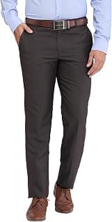 Park Avenue Men's Mid Rise Regular Fit Checks Pattern Polyester Viscose Blend Flat Front Trouser