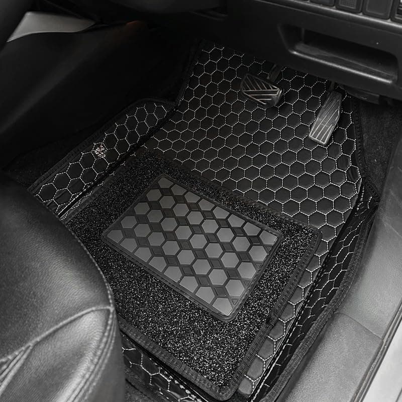 SuperTech 7D Universal Fit Car Foot Mat for Mahindra Logan | Luxury 7D Floor Mats | Waterproof, Dustproof, Anti-Slip, Full Coverage |Black Silver